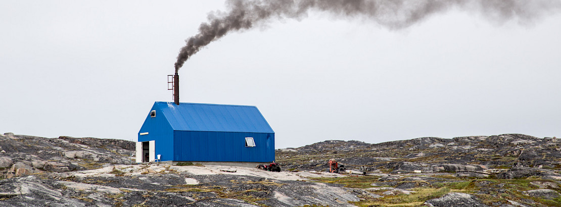 Rodebay, Greenland - July 09, 2018. The local waste incineration plant. Rodebay, also known as Oqaatsut is a fishing settlement north of Ilulissat.