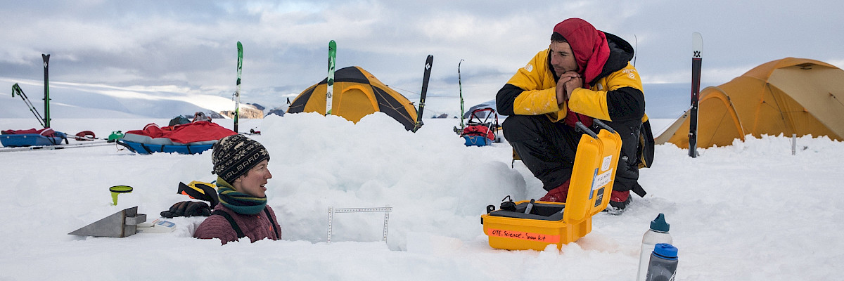 Heidi Sevestre takes snow samples on the Renland Icecap in Eastern Greenland