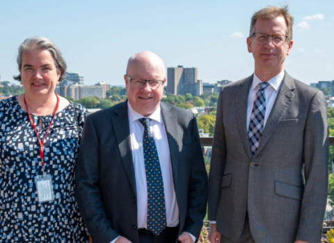 Morten Høglund, Chair of the Senior Arctic Officials (center) with Robert Sinclair, Senior Arctic Official for Canada (center-right), Inga Nyhamar, Chair of the Sustainable Development Working Group (center-left), Mathieu Parker, Director of the Arctic Council Secretariat (right), and Joël Plouffe, Senior Advisor at the Arctic Council Secretariat (left)